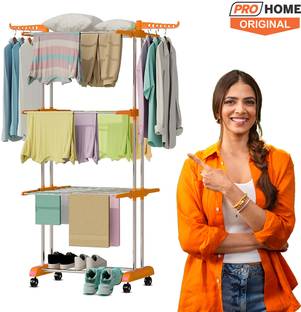 ProHome Steel Floor Cloth Dryer Stand Rust Free Premium Material with Wheels