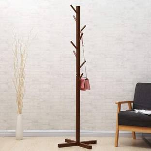 ADA Wood Floor Cloth Dryer Stand Premium Bamboo Clothes Stand For Bedroom Coat Hanger Stand With Storage Racks