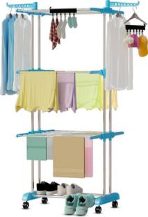 LivingBasics Steel Floor Cloth Dryer Stand / Folding Clothes Drying Rack with 2Pcs Icon Clips / Foldable Laundry Dry Hanger