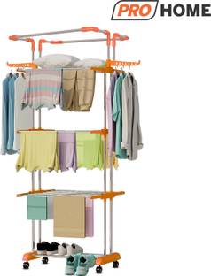 ProHome Steel Floor Cloth Dryer Stand Tower 4 Tier Rust Free Premium Material with Wheels