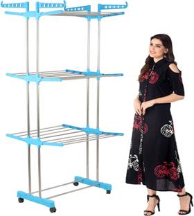 RAFTTAR Steel, Plastic Floor Cloth Dryer Stand RF_Blue-S-Cloth drying stand for balcony-044