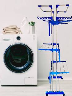 TNC Steel, Plastic, Aluminium Floor Cloth Dryer Stand MOVABLE STAINLESS STEEL JUMBO DOUBLE POLE 3 TIER CLOTH STAND