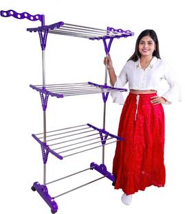 Unizone Steel, Plastic Floor Cloth Dryer Stand German Engineered Foldable Cloth Drying Rack Wave Wing Design and Shoe Rack Base