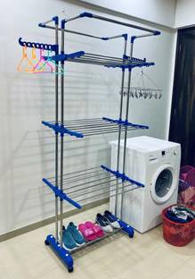 HomeMate Steel, Plastic Floor Cloth Dryer Stand H-CDS-JUMBO-DOUBLE POLL- JB2SS-3T