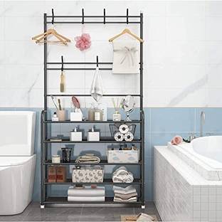 LEOPAX Aluminium Floor Cloth Dryer Stand Multifunctional Coat Rack, Garment With Shoes Organizer For Living Room, Bedroom