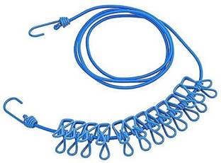 DEKIYANZ Elastic Laundry Line Camping ClothesLines Adjustable Clothes Rope with 12 clips Nylon, Plastic, Stainless Steel Retractable Clothesline