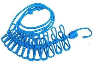 Shopeleven Clothes Hanging 2 Hook Drying Rope 12 Clips Portable Outdoor Travel Clothesline Microfibre Retractable Clothesline