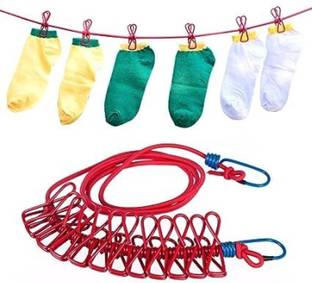 CROZYTONE Cloth Drying Rope with Hooks Elastic Cloth Hanging Rope for Cloth Drying Plastic Retractable Clothesline
