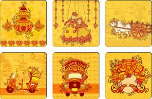 APS Art Plus Store Square Reversible Wood Coaster Set