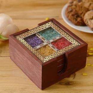 Craftam Square Wood, Gemstone Coaster Set