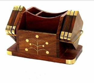 sargam craft Rectangle Reversible Wood Coaster Set