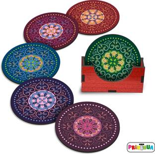 PRINTHUA Round Reversible Wood Coaster Set