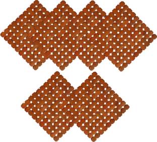 KUBER INDUSTRIES Square Bamboo Coaster Set