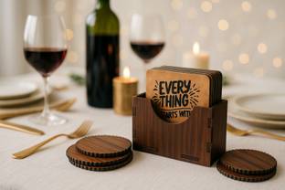 Flipkart SmartBuy Square Reversible Wood Coaster Set