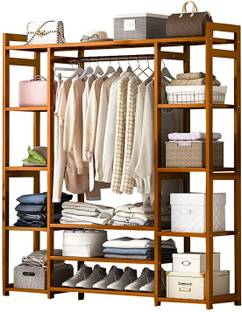 Naayaab Craft 3 Layer Clothes & Garment Rack Coat Hanger Portable Wardrobe Closet Organizer Bamboo Coat and Umbrella Stand