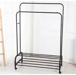 KUBER INDUSTRIES Adjustable Clothing rack | Foldable Garment OrganiserColor-Black| TW602-2BK Metal Coat Stand