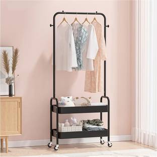 Keekos Coat Rack with Shelf, Double Rod Clothes Hanging Stand Metal Coat Umbrella Stand Metal Coat and Umbrella Stand