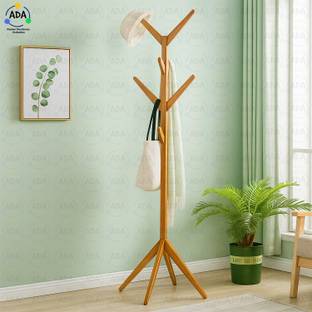 ADA Free Standing Bamboo Tree Shaped Display 8 Hooks Coat Hanger Stand with 4 Tiers and Solid Feet for Clothes Scarves and Hats Bamboo Coat and Umbrella Stand