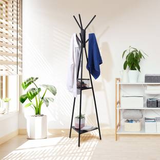 KriShyam Steel, Wood Floor Cloth Dryer Stand Coat Rack Freestanding Coat Stand,Coat Hanger Stand, Hall Tree