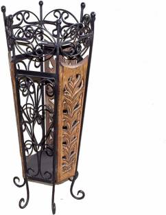 HusNain Iron Umbrella Stand Cum Planter for Home Decor Gallery Decor Umbrella Rack Solid Wood Umbrella Stand