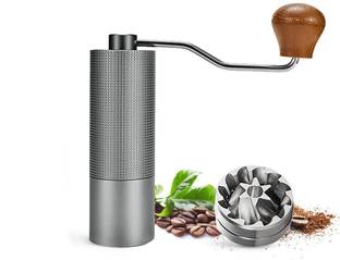 Verilux Capacity CNC Steel Conical Burr & Wooden Grip Handle for Camping 5 Cups Coffee Maker