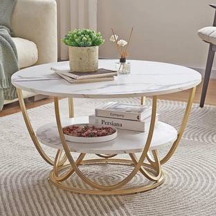 Online Decor Shoppee Aaira crafts Round Modern Marble Design Coffee Table for Living Room Engineered Wood Coffee Table