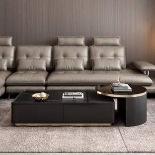 NG Decor Modern Black Nesting Stone & Glass Coffee Table Set with 4 Storage Drawers Engineered Wood Coffee Table