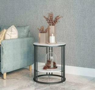 woodsyshoppee Round Side Table Black Metal Frame, 2 Tier Coffee Table For Living Room Bedroom Engineered Wood Coffee Table