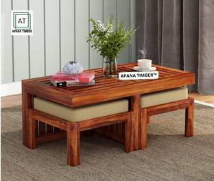 apana timber Solid Sheesham Wood Coffee Table With Two Stools For Living Room/ Restaurant | Solid Wood Coffee Table