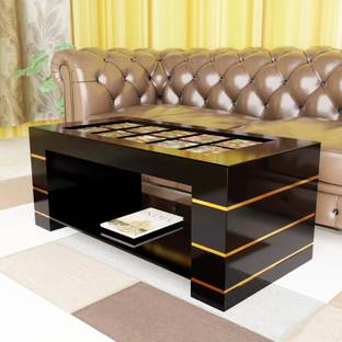 ELTOP Wooden Rectangle Coffee Centre Table With Glass Top For Living Room Glass Coffee Table