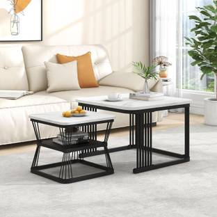 HeritageDesigns HD Metal frame Coffee Table with Marble finish for Home decor Living room Solid Wood Coffee Table