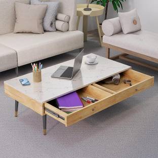 Hexa Red Wooden Coffee Table, Tea Table, Centre Table, Ideal for Home with Metal Legs Engineered Wood Coffee Table