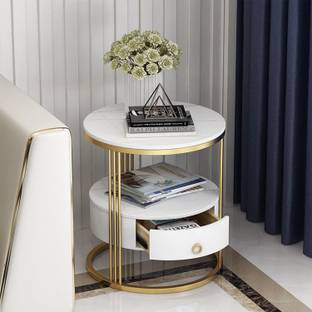 Mart Feed End Table, Metal Nightstand, Coffee Round Table,2-Tier Style Table Engineered Wood Coffee Table
