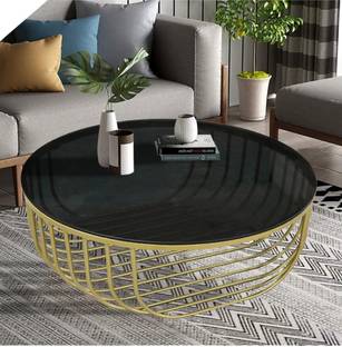 WoodAdora Center Table with Toughened Glass Top & Metal Frame Glass Coffee Table