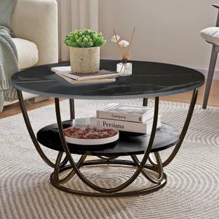 Yusha handicrafts Round Coffee Table Stylish Center Table with Storage Shelf for Books and Decor Engineered Wood Coffee Table