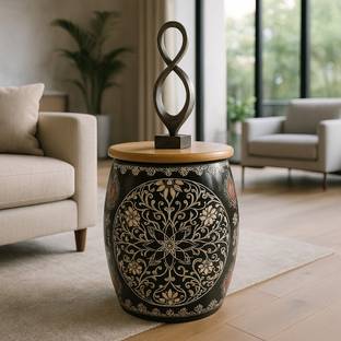 Craftology Madhubani Majesty – Handmade Wooden Top Stool | Limited Edition Solid Wood Coffee Table