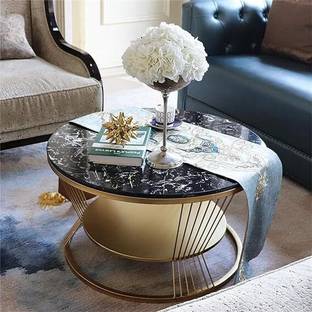SS CRAFTMAKERS Round Coffee Table Double Layer Marble Look Stone Coffee Table