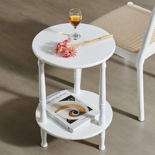 Device Bas with BROWN ART SHOPPEE Round Side Table, 2-Tier End Tables For Small Spaces, Wooden Coffee Side Table Engineered Wood Coffee Table