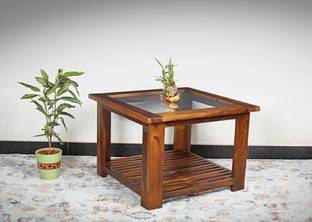 Banshi Sheesham Wood Glass Top Coffee Table|Modern Wooden Center Table for Living Room Solid Wood Coffee Table