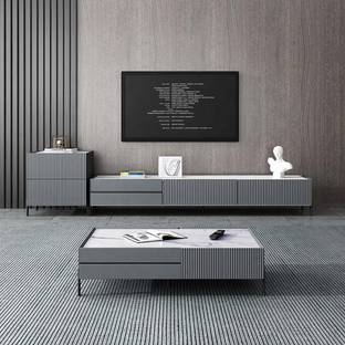 NG Decor 51" White Faux Marble Rectangle Coffee Table in Grey with Storage 6 Drawers Stone Coffee Table