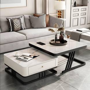 Aaliya mart Modern Dual-Layer Coffee Table with Drawer | Stylish Marble Finish Center Table Engineered Wood Coffee Table