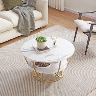 Neon Crafts Neon Crafts Iron Frame Marble Look Center Table Modern with Open Shelf Storage Engineered Wood Coffee Table