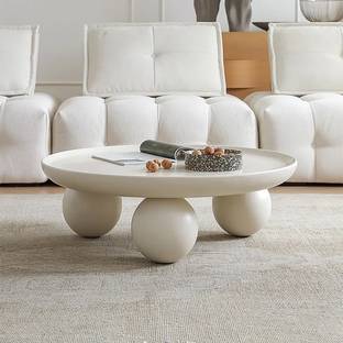 NG Decor 31.5" Modern Round White Block Coffee Table with Spherical Legs Engineered Wood Coffee Table