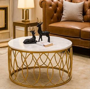 Mysoor art handicrafts Living Room Marble Coffee Table Nordic Small Side Tables Metal Base Accent Engineered Wood Coffee Table