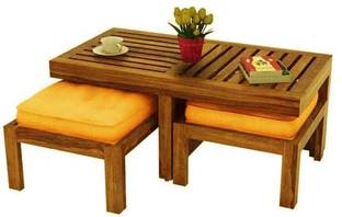 FURNISQUARE Solid Sheesham Wood 2 Seater Coffee Table/Tea Table Set For Home Solid Wood Coffee Table