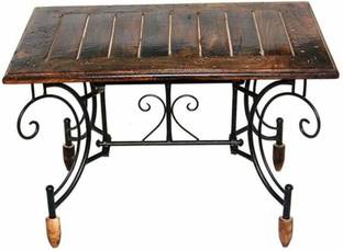 manzees Wrought Iron and Wooden Center Table for Living Room, Coffee Table ( Rectangle ) Solid Wood Coffee Table