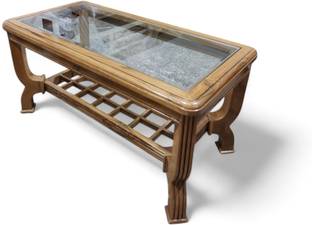 lumber casa Teak wood center table natural wood fnish , 10mm Glass Coffee Table