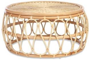 IRA Natural Woven Rattan Round Coffee Table circular table Solid Wood Coffee Table