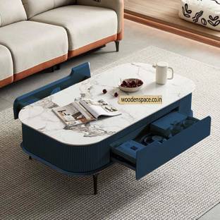 Woodenspace Wooden Center Table for Living Room Premium Marble Modern Furniture Coffee Table Solid Wood Coffee Table