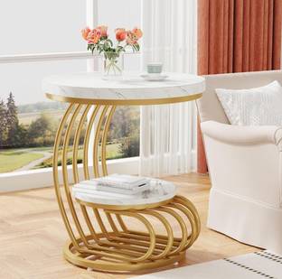 Vuhome Round coffee table,nesting table with marble design for living room Engineered Wood Coffee Table